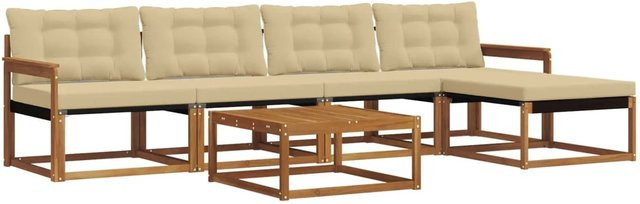 vidaXL Outdoor-Sofagarnitur 6-teilig aus Akazienholz und Textilene in Natur-Beige mit UV-beständigen Kissen - Bild 1