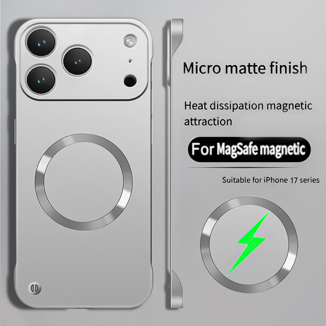 Rahmenlose MagSafe Handyhülle aus PC für iPhone 17 16 15 14 13 12 Pro Max Plus Air in Schwarz, ultradünnes Metall-Design matt und stoßfest - Bild 1