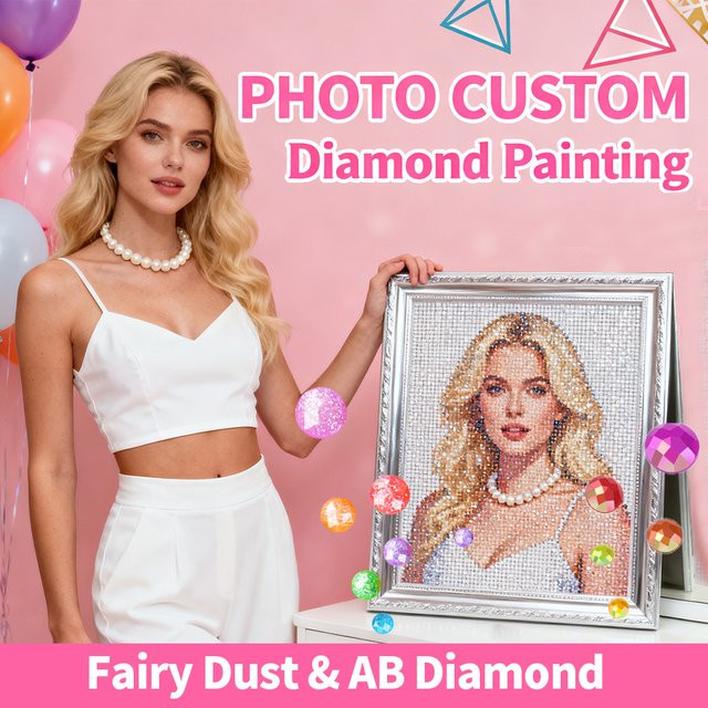 HUACAN Diamant-Malerei-Set mit individuellem Foto, rundes DIY-Mosaik-Kunstset mit AB- und Feenstaub-Bohrern, Mehrfarbig - Bild 1