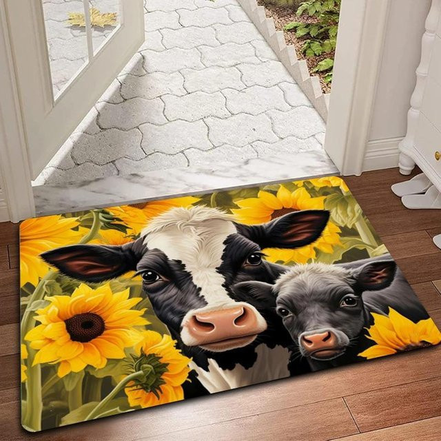 Yiran Furniture Kieselgur Fußmatte mit Kuh-Motiv, weiß, B/T: 60 x 40 cm - Bild 1