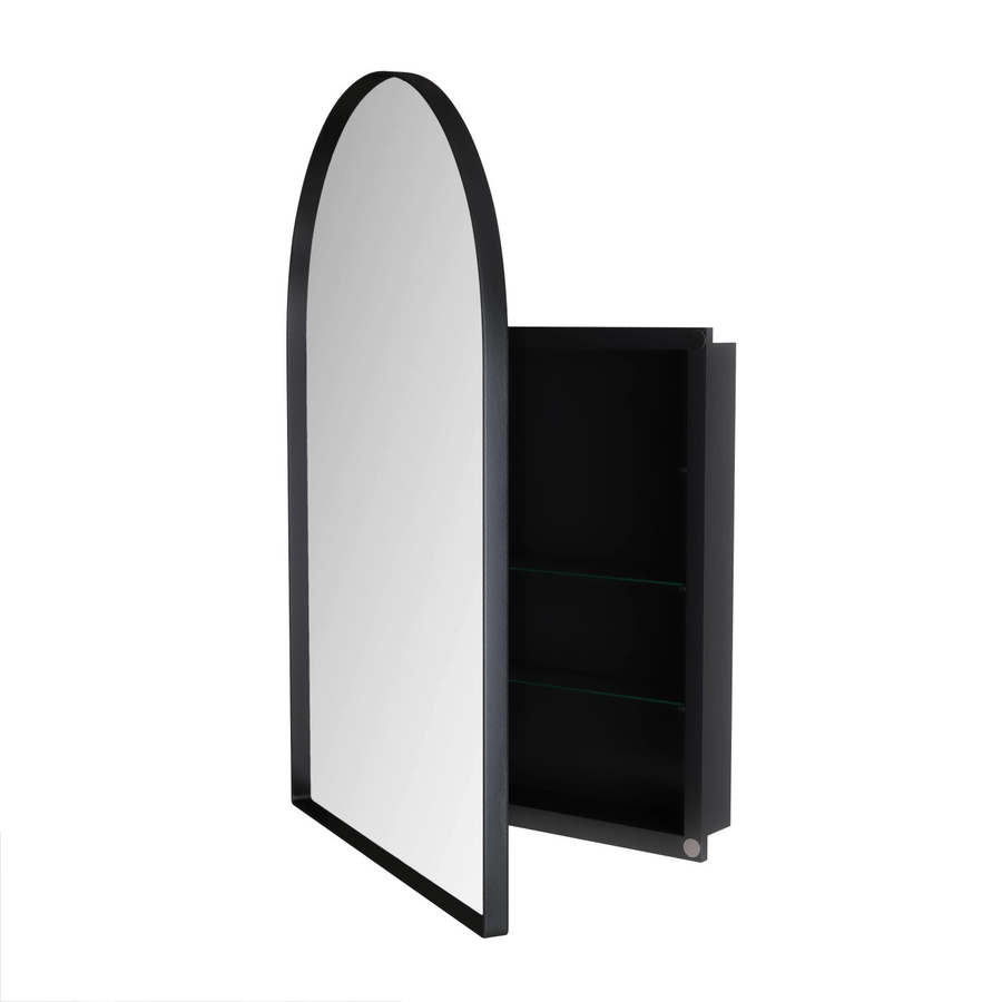 PXloue Spiegelschrank Schwarz mit Metallrahmen und verstellbaren Glasablagen zur Wandmontage, B/H/T: 91 x 61 x 12 cm - Bild 2