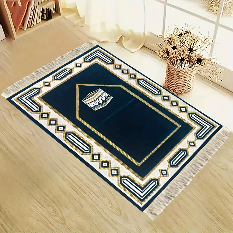 VIKAMA Gebetsmatte mit geometrischem Design in Tiefblau, waschbare orientalische Gebetsmatte mit Fransen - Bild 2