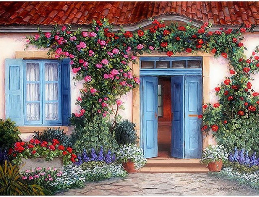 FIYO Diamant-Gemälde mit floralem Garten und Tieren, Mehrfarbiges Diamant-Mosaik Set, B/H: 20 x 30 cm - Bild 1
