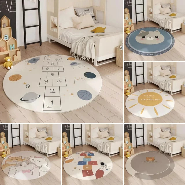 VIKAMA Hopscotch Kinder Teppich Rund, bunter Anti-Rutsch Spielteppich mit Cartoon-Motiv für Kinderzimmer und Wohnzimmer, Durchmesser: 60 cm - Bild 1