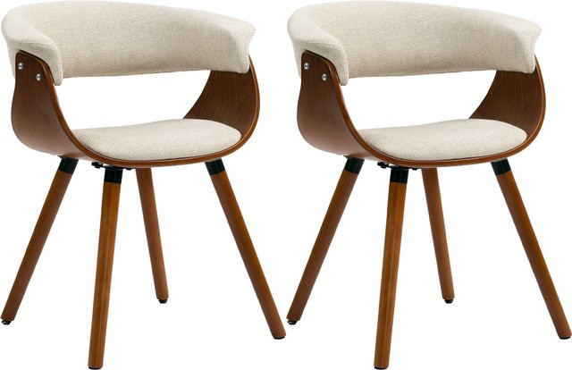 HOMCOM Esszimmerstuhl 2er Set in Leinenoptik mit Holzbeinen aus Buche, Beige - Bild 1