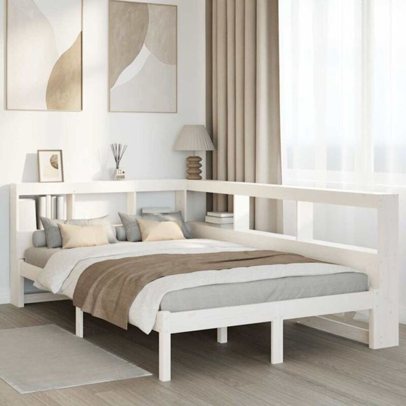 Massivholzbett Vidaxl aus Kiefer mit Regal in Weiß, B/T/H: 120 x 200 x 80 cm - Bild 1