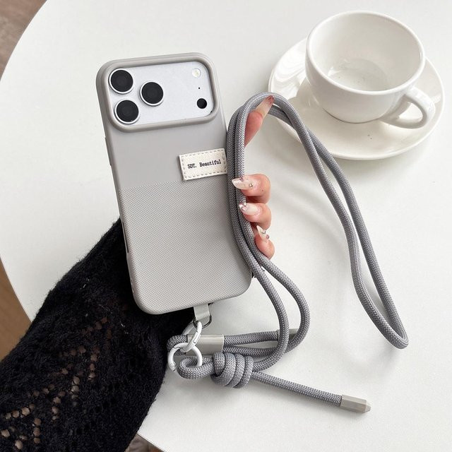SHZMLETO Silikon Handyhülle mit gepunktetem Lanyard Schultergurt für iPhone 17 Pro Max in Grau - Bild 1