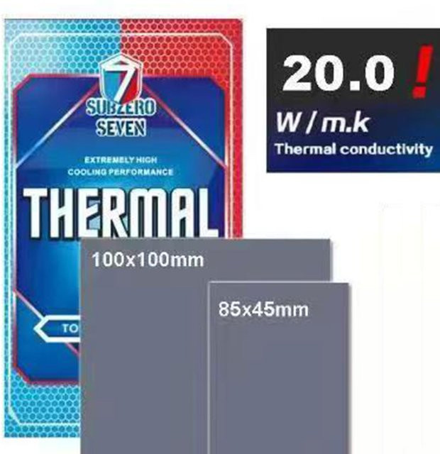 SubZero Seven Wärmeleitpad aus weichem Silikon für CPU GPU und Motherboard-Kühlung, 20W/mK, 100 x 100 mm und 85 x 45 mm - Bild 1