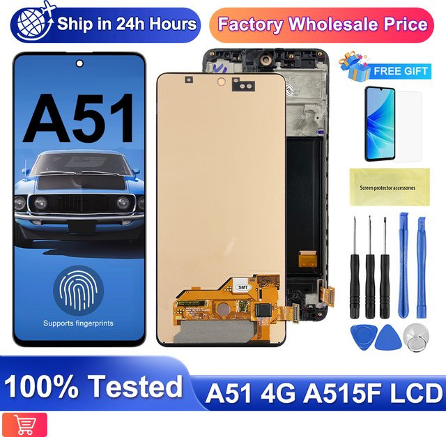 Samsung Galaxy A51 A515 A515F AMOLED LCD Display mit Touchscreen Digitizer und Rahmen in Schwarz - Bild 1