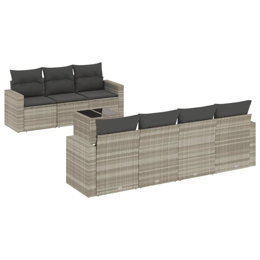 vidaXL 8-tlg Garten-Sofagarnitur Modell 5 aus Poly Rattan in Hellgrau mit Kissen und L-Form - Bild 2