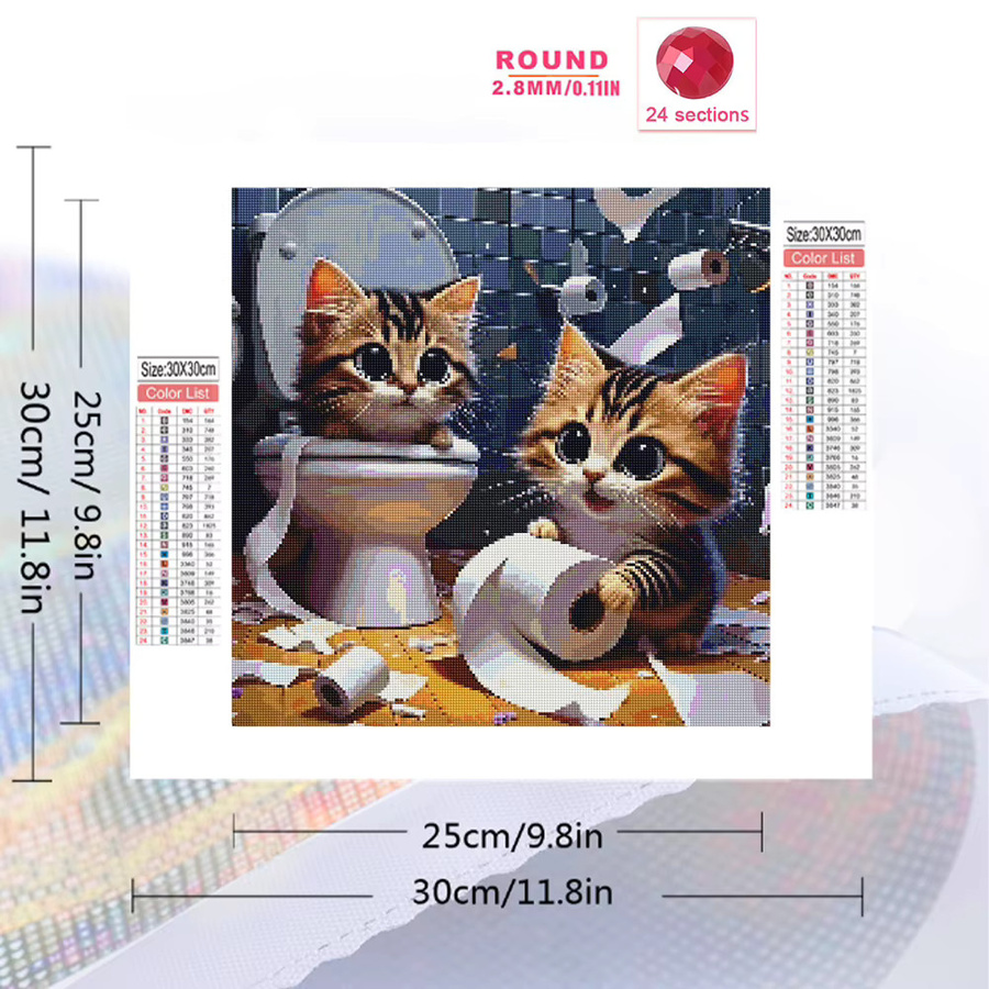 Momoart DIY Diamantmalerei Katze Muster als Mosaik-Strassbild für Erwachsene in Mehrfarbig, Durchmesser: 20 cm - Bild 2