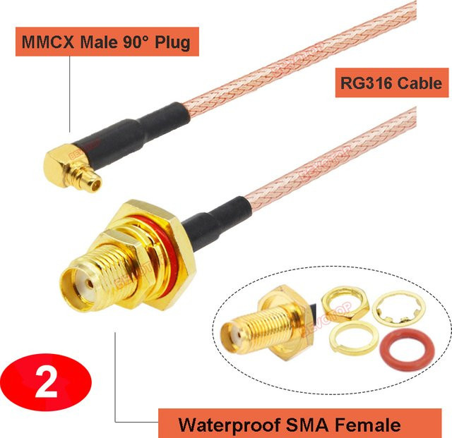 BEVOTOP 10er Set RG316 HF-Koaxialkabel SMA zu MMCX Pigtail mit goldbeschichteten Steckern in Gerade oder 90 Grad Ausführung - Bild 1