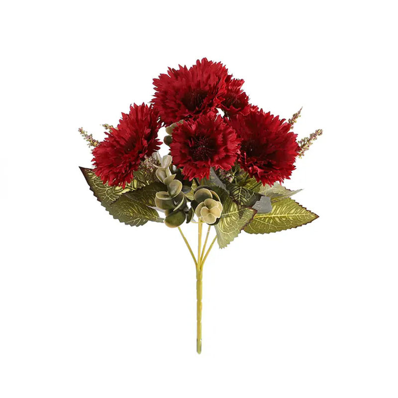 NANDI Künstliche Gerbera Sonnenblumen Bouquet mit 7 Blüten in Blau und Rot zur Hochzeitsdekoration und Heimdekoration - Bild 2