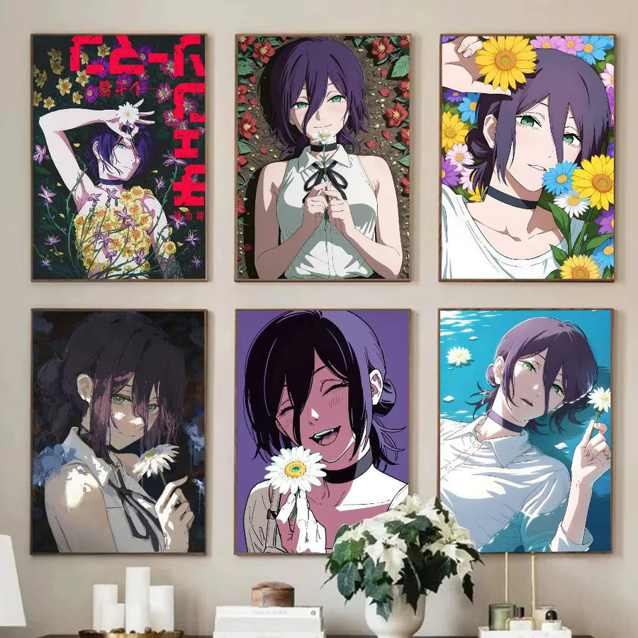 MINISO Anime Chainsaw Man Poster Aufkleber mit Blumenmuster in Mehrfarbig, Wasserdicht und Selbstklebend - Bild 2