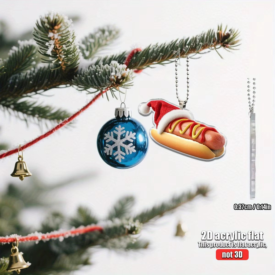 Weihnachtliche Hot Dog Hängedekoration mit Weihnachtsmütze aus Acryl als Weihnachtsbaumanhänger oder Autodekoration - Bild 5