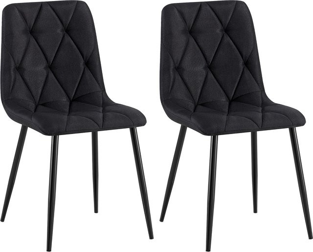 CLP Esszimmerstuhl 2er Set Clairton, gepolsterte Küchenstühle mit gestepptem Stoffbezug und schwarzem Metallgestell, modern - Bild 1