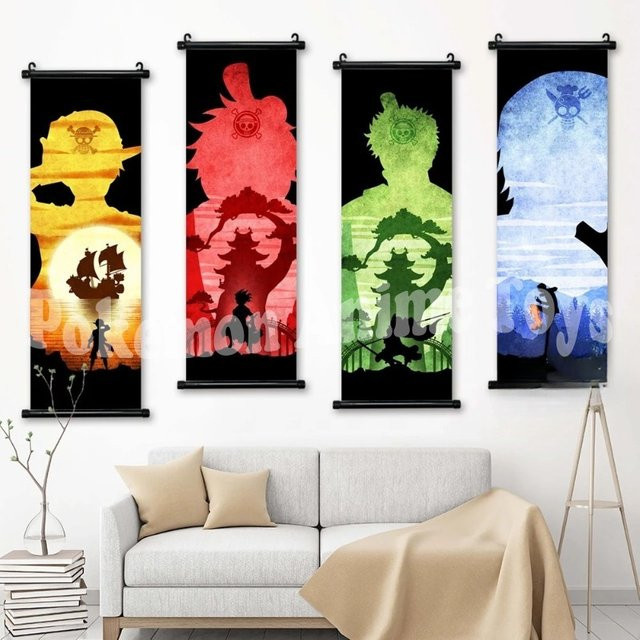One Piece Anime Wandkunst Bandai Leinwand Poster mit Ruffy Zoro und Sanji als japanische Hängende Schriftrolle in Mehrfarbig - Bild 1