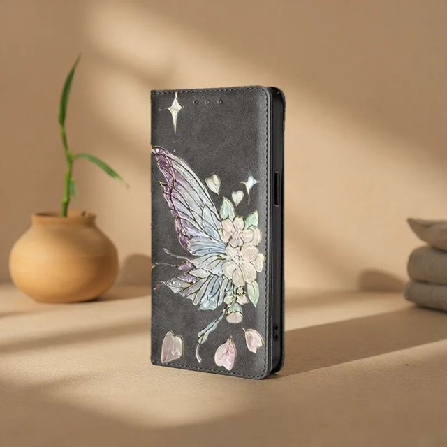 Stoßfeste Lederhülle mit Schmetterling-Muster für Xiaomi Redmi Note 10 Pro Max, 10T, 10S Lite und 10A in Grün - Bild 1