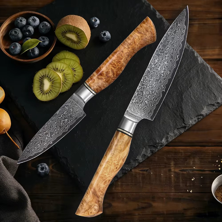 Baovim 5-teiliges Messerset aus 67-lagigem Damaststahl mit Brotmesser, Schälmesser, Allzweckmesser, Kochmesser und Santoku-Messer - Bild 2