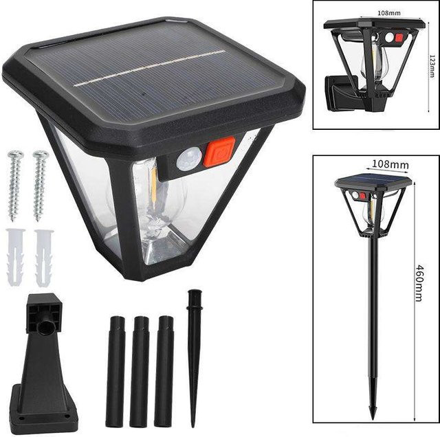 VENUSWING Solar-Außenleuchte in Schwarz mit PIR-Bewegungssensor und Dämmerungssensor, wandmontierte Filament-Gartenlampe mit warmweißem Licht, wasserdicht und modern - Bild 1