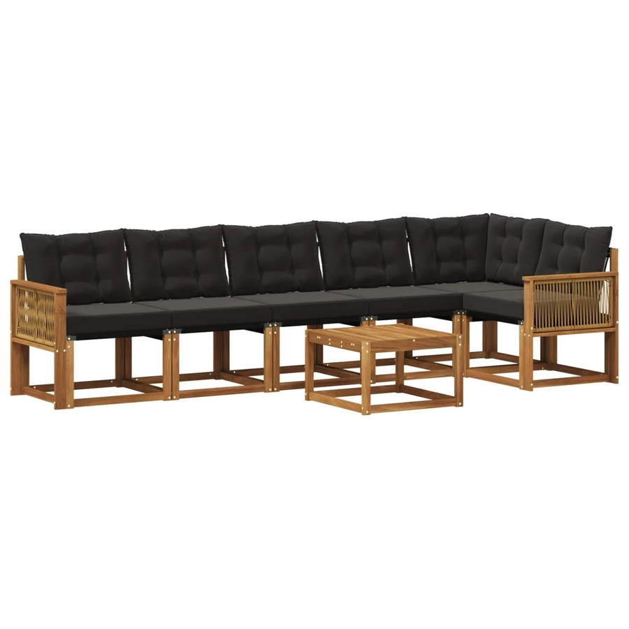 vidaXL Outdoor-Sofagarnitur L-Form aus Akazienholz mit Kissen und Couchtisch in Braun und Schwarz - Bild 2