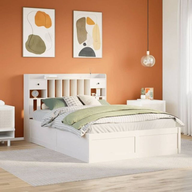 Massivholzbett aus Kiefernholz von vidaxl in Weiß, B/T/H: 150 x 200 cm - Bild 1