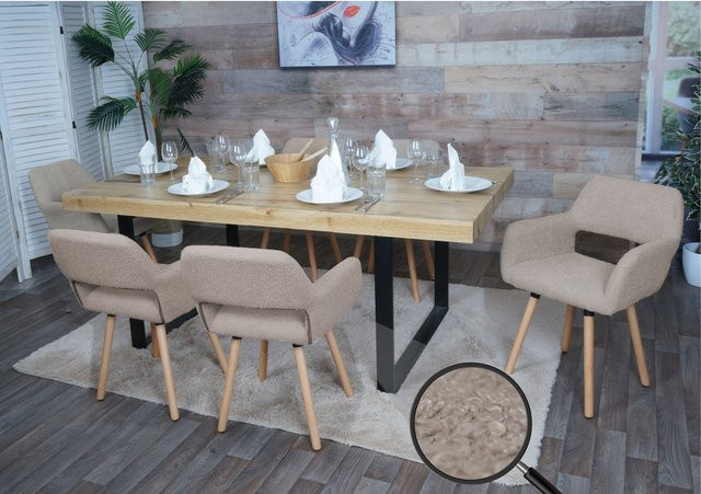 6er-Set MCW Esszimmerstühle A50 II mit Armlehnen aus Buchenholz und Bouclé-Stoff in Taupe - Bild 1