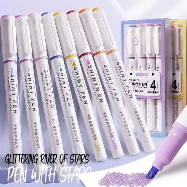4er Set Glitter Textmarker mit weicher Brush Spitze in Multicolour und Gold für Zeichnungen und Notizen - Bild 1