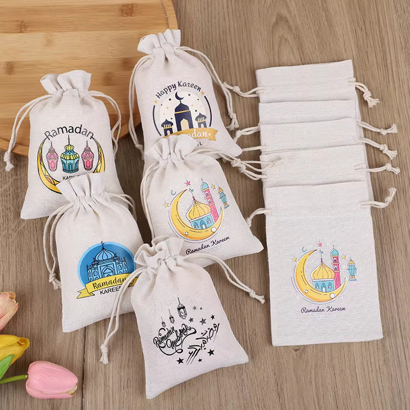YONGSNOW Eid Mubarak Kordelzug-Geschenktüten aus Papier für Ramadan und Muslimische Feiern, Weiß - Bild 2