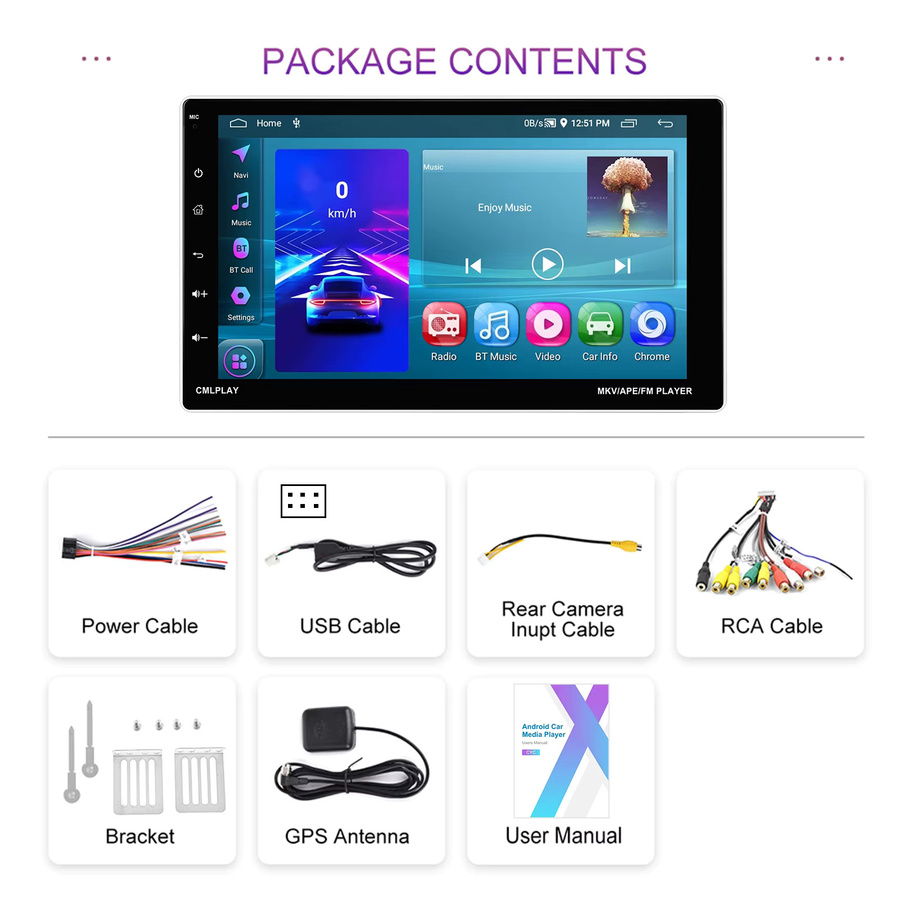 Podofo Android Autoradio 1Din mit 9 Zoll Multimedia-Player, 2+64GB, GPS-Navigation, WLAN, Bluetooth, USB und Mirror Link in Schwarz - Bild 5