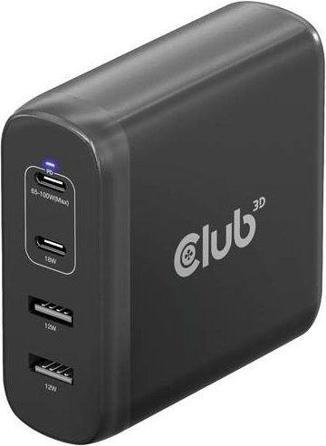 Club3D CAC-1912EU Travel Charger 100W Notebook-Netzteil mit 2x USB-C und 2x USB-A in Schwarz - Bild 2