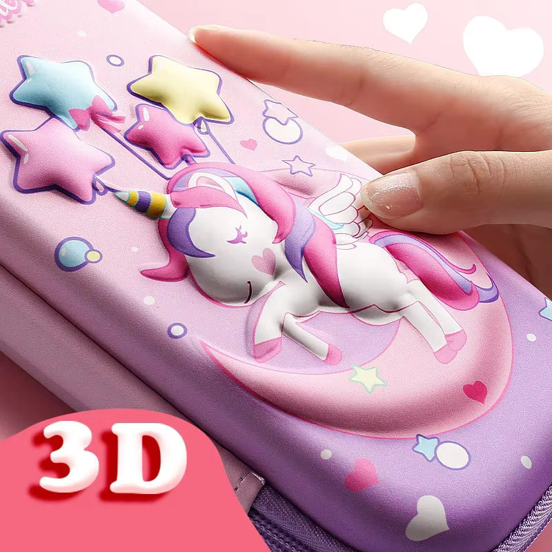 3D EVA Einhorn Federmäppchen für Mädchen mit Reißverschluss als Schreibwarenbox für Schüler - Bild 3