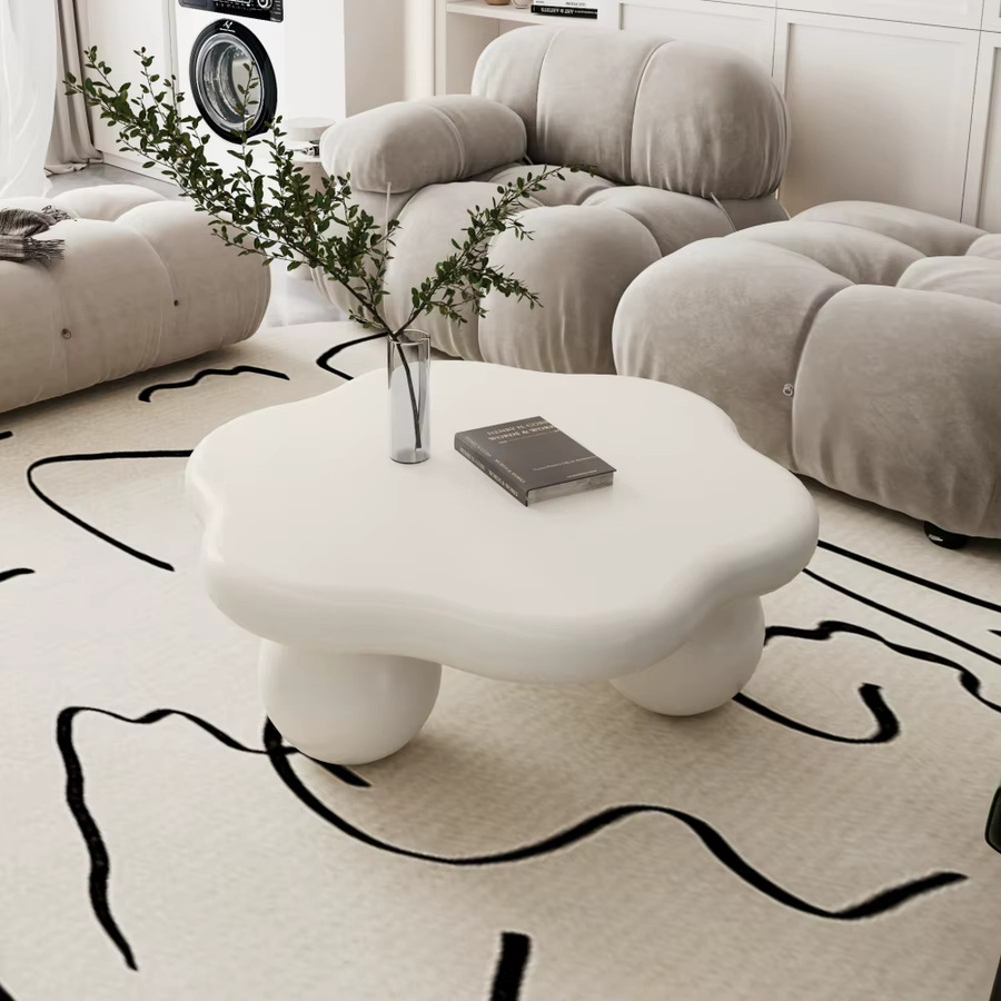 Ye Wolkenförmiger Couchtisch in Cremeweiß mit kugelförmigen Beinen, Modern Minimalistisches Design, Breite: 80 cm - Bild 2