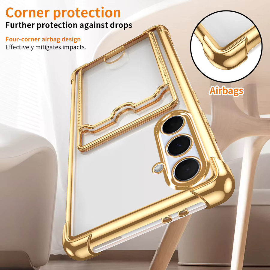 Glitzernde TPU Handyhülle mit Kartensteckplatz für Samsung Galaxy A56 A26 A16 A06 A05 A05S A12 A13 A14 A15 4G 5G in Transparent Gold - Bild 3