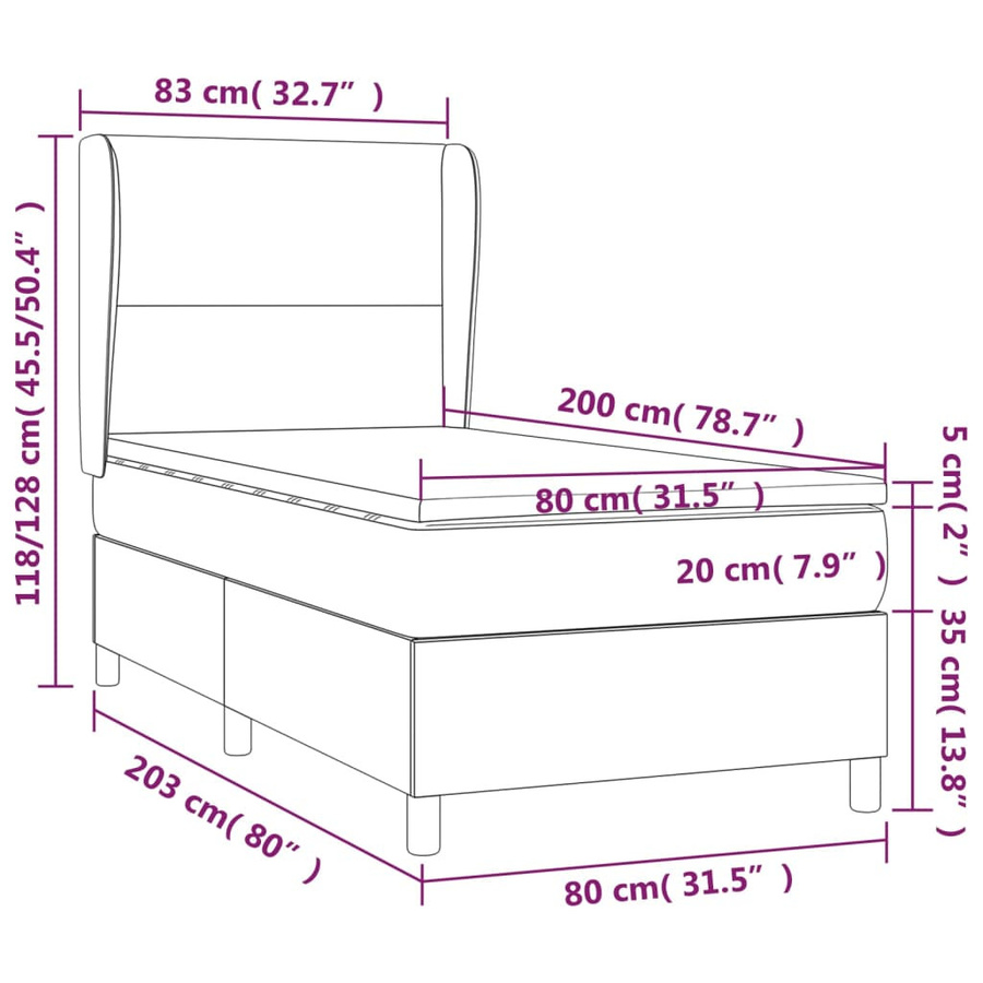 vidaXL Boxspringbett mit Matratze Hybrid-Design aus Stoff in Braun, B/T/H: 80 x 200 x 118 cm - Bild 3
