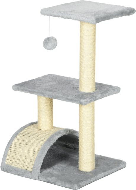 PawHut Kratzbaum Hellgrau mit Plüschballen, Sisalstämmen und Plattform, Höhe: 72 cm - Bild 1