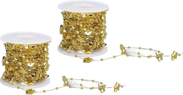 2 Rollen Igeteck Sternperlen-Girlande in Goldgelb, 2 x 10m Länge, dekorative Stern-Girlande für Hochzeit und Weihnachten - Bild 1