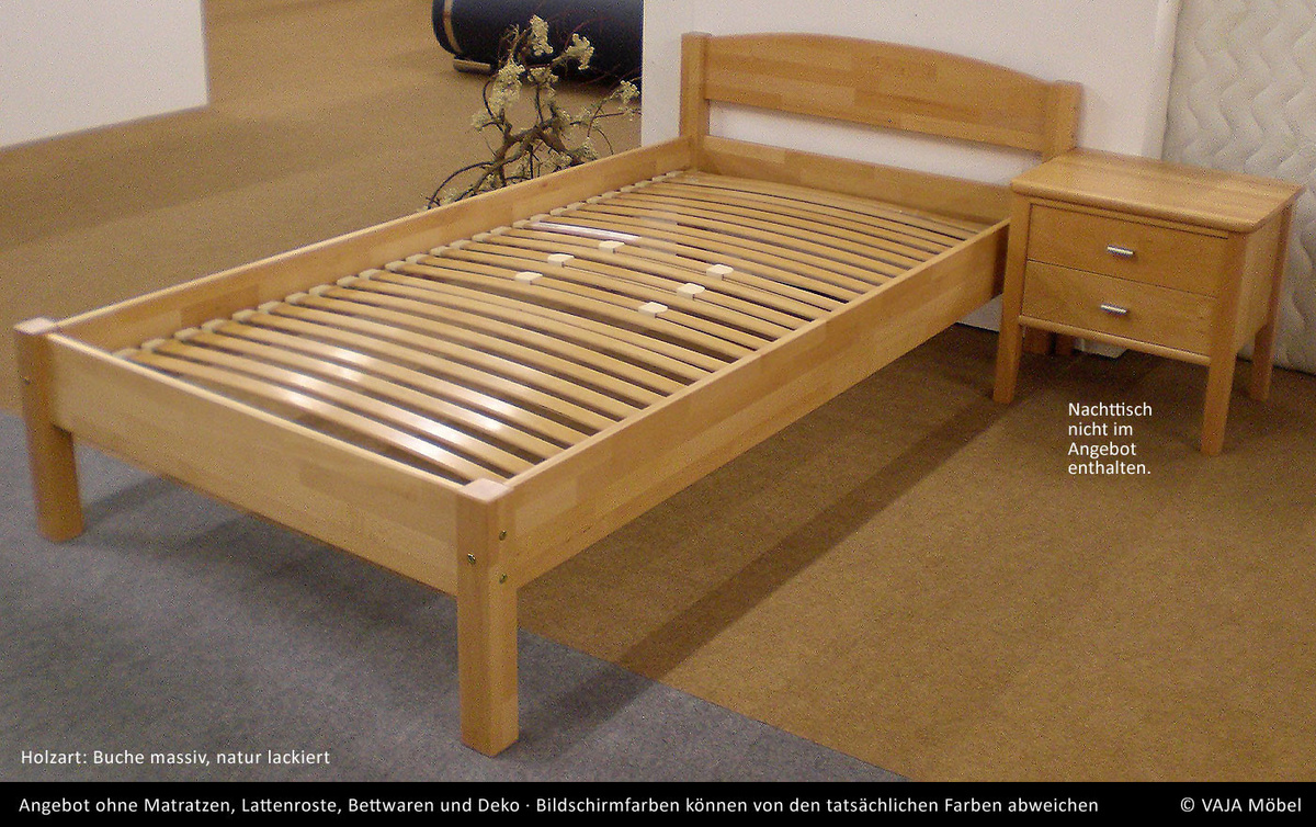 Einzelbett aus Massivholz Buche in Beige, B/T/H: 90 x 200 cm - Bild 1