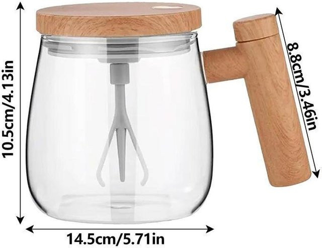 Oudun Tragbarer elektrischer Rührbecher mit Glaseinsatz, automatisch umrührende Kaffeetasse, Braun, 400 ml - Bild 1
