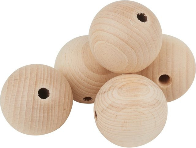 VBS Holzkugeln aus Buchenholz durchgebohrt, Farbe: Beige, Durchmesser: 5 cm, 5 Stück - Bild 1
