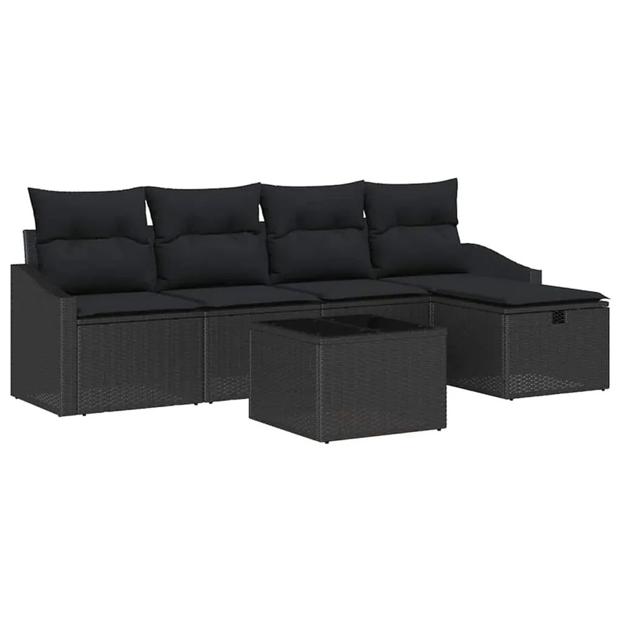 vidaXL Garten-Sofa-Set aus Polyrattan in Schwarz mit 6 Teilen und Kissen - Bild 2