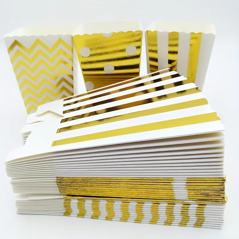 12 Stück Popcorn-Boxen aus Papier mit goldenen Punkten und Wellen-Streifen in Multicolour für Hochzeiten, Geburtstage und Partys - Bild 1