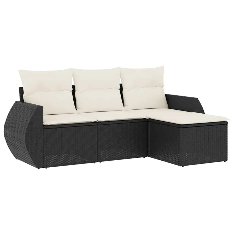 vidaXL 4-teilige Garten-Sofagarnitur aus Poly-Rattan mit Kissen in Schwarz-Creme - Bild 2