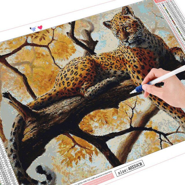 FIYO Diamantstickerei Set Leoparden-Motiv in Multicolour, Vollquadratische Diamantmalerei Herbstmosaik für Erwachsene, B x H: 20 x 30 cm - Bild 1