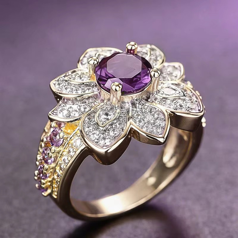 Huitan Damenring, blumenförmig, Gold, Zirkonia - Bild 2