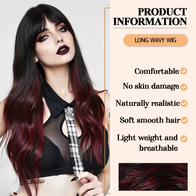 Suri Hair Perücke, lang gewellt, schwarz-rot, mit Pony, Damen - Bild 5