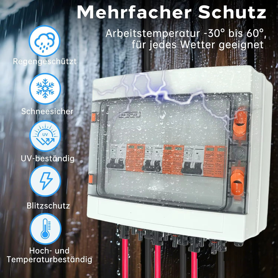 Überspannungsschutz PV 3-String Solar-Anschlussbox mit 40A/1000V DC Trennschalter und Blitzschutz in Schwarz und Weiß - Bild 5