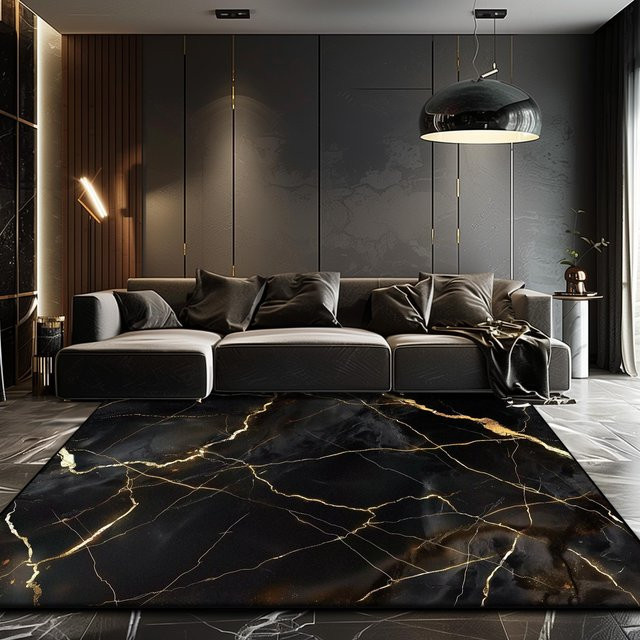 Karpetti Wohnzimmer Teppich mit Marmor-Design in Schwarz, Gold und Grau, weich und rutschfest, B/T: 60 x 90 cm - Bild 1