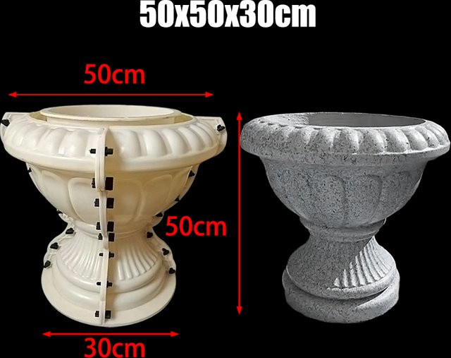 Dekorativer Blumentopf aus weißem Beton für die Gartendekoration, B/T/H: 50 x 50 x 30 cm - Bild 1