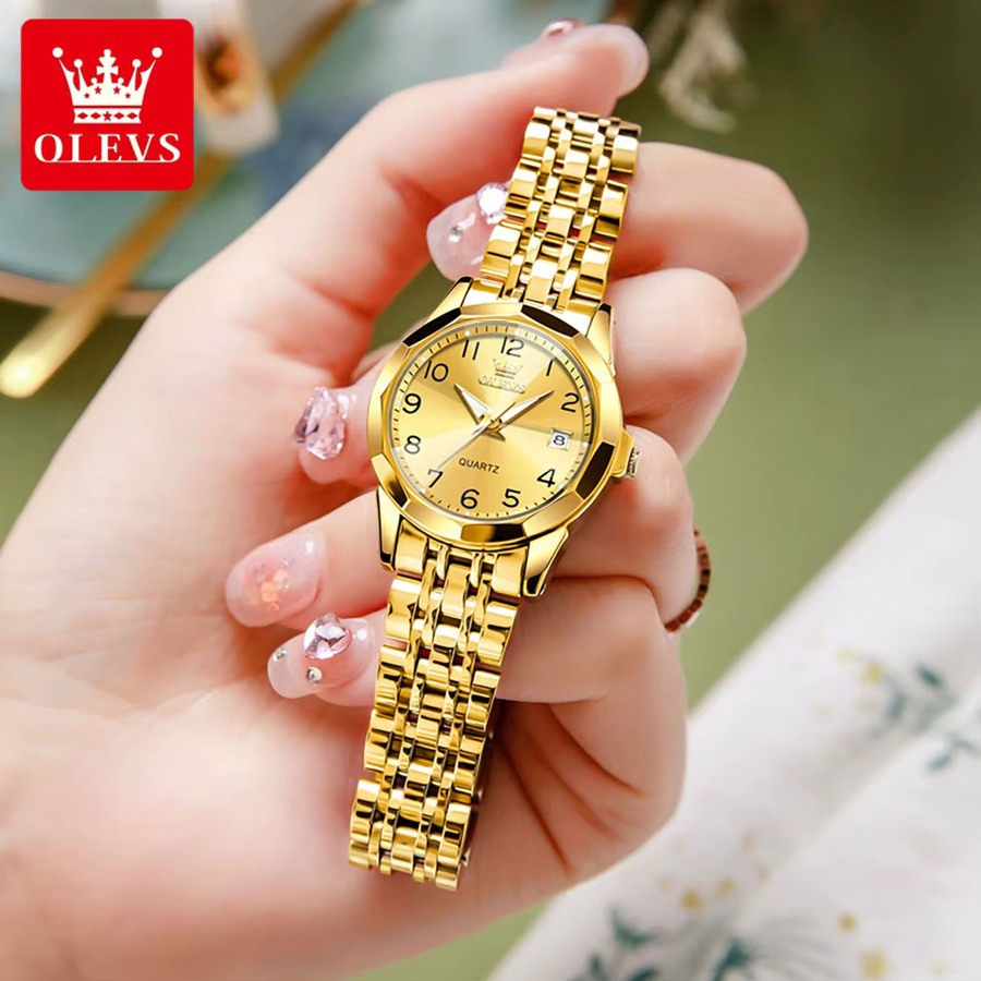 OLEVS Armbanduhr, Analoguhr, Edelstahl, Schwarz, Damen, Datum - Bild 1